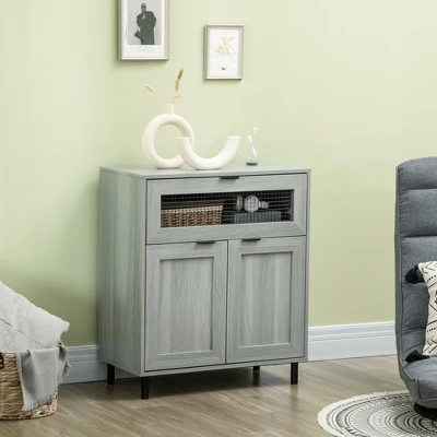 HOMCOM Industrial Buffet Cabinet, Kitchen Sideboard With Metal Grid Flip Drawer, 2-Tier Cabinet, Adjustable Shelf For Living Room, Dining Room, Gray 1 HOMCOM Industrial Buffet Cabinet, Kitchen Sideboard With Metal Grid Flip Drawer, 2-Tier Cabinet, Adjustable Shelf For Living Room, Dining Room, Gray