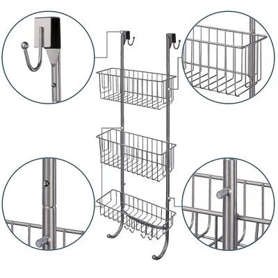 Smartpeas 34'' X 12'' Stainless Steel 3x Hanging Shower Caddy With Adhesive Hooks - Grey 2 Smartpeas 34'' X 12'' Stainless Steel 3x Hanging Shower Caddy With Adhesive Hooks - Grey - Image 2