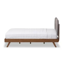 Penelope Mid-Century Modern Solid Wood And Fabric Upholstered Platform Bed Gray/Walnut Brown - Baxton Studio 8 Penelope Mid-Century Modern Solid Wood And Fabric Upholstered Platform Bed Gray/Walnut Brown - Baxton Studio -Cozy Living Deals Store GUEST 58990111 62ee 4c79 9263 dadf26513608