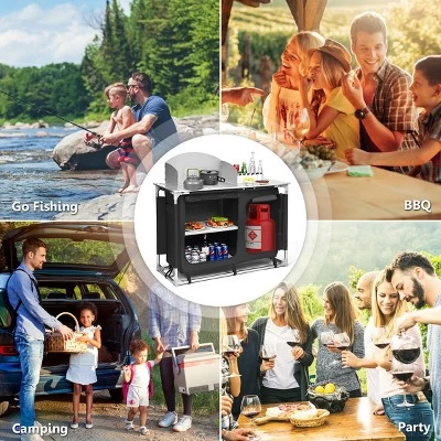 Costway Portable BBQ Camping Grill Table Kitchen Sink Station W/ Storage Organizer Basin 3 Costway Portable BBQ Camping Grill Table Kitchen Sink Station W/ Storage Organizer Basin - Image 3