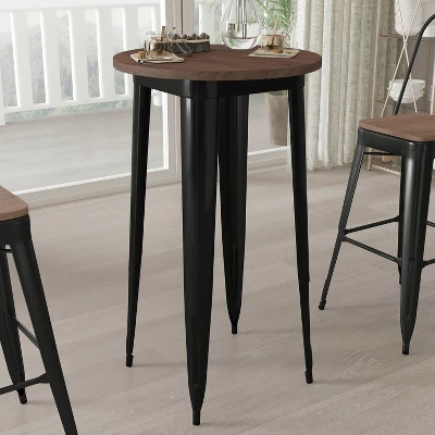 Merrick Lane 24" Round Metal Indoor Bar Height Table With Galvanized Steel Frame And Rustic Wood Top 2 Merrick Lane 24" Round Metal Indoor Bar Height Table With Galvanized Steel Frame And Rustic Wood Top - Image 2