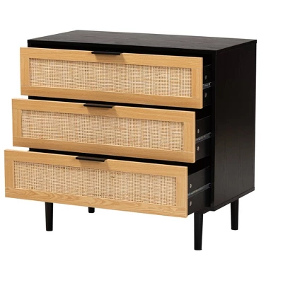 Maureen Wood And Rattan 3 Drawer Dresser Espresso/Natural Brown - Baxton Studio 2 Maureen Wood And Rattan 3 Drawer Dresser Espresso/Natural Brown - Baxton Studio - Image 2