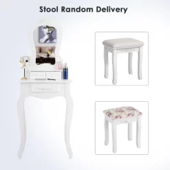 Costway White Vanity Jewelry Makeup Dressing Table Stool Drawer