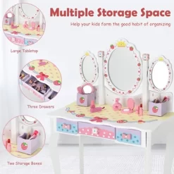 Costway Kids Vanity Princess Makeup Dressing Table Chair Set W/ Tri-fold Mirror White -Cozy Living Deals Store GUEST 5d919a8c b85f 45aa ae73 1579841dbfbe