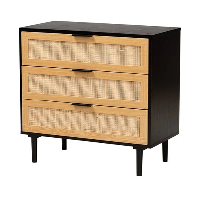Maureen Wood And Rattan 3 Drawer Dresser Espresso/Natural Brown - Baxton Studio 1 Maureen Wood And Rattan 3 Drawer Dresser Espresso/Natural Brown - Baxton Studio