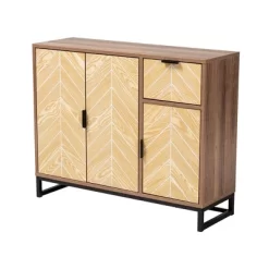 Josephine Two-Tone Wood And Metal 3 Door Sideboard Walnut Brown/White/Black - Baxton Studio