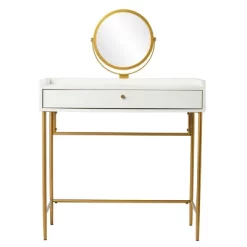 Randburg Vanity Table With Mirror White/Gold - Aiden Lane -Cozy Living Deals Store GUEST 5e946b7c d2dc 4daa 9e75 6d3be1eebdd1