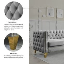 Living Room Modern Velvet Sofa With Button Tufted Square Arms And Metal Legs - ModernLuxe -Cozy Living Deals Store GUEST 5ec00262 1f39 4b49 a558 67f9eefea794