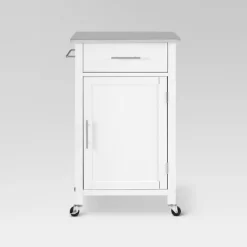 Savannah Stainless Steel Top Compact Kitchen Island Cart White - Crosley