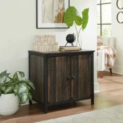 Steel River Library Storage Cabinet Base Carbon Oak - Sauder