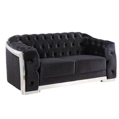 71" Pyroden Loveseat Black Velvet/Chrome Finish - Acme Furniture 2 71" Pyroden Loveseat Black Velvet/Chrome Finish - Acme Furniture - Image 2