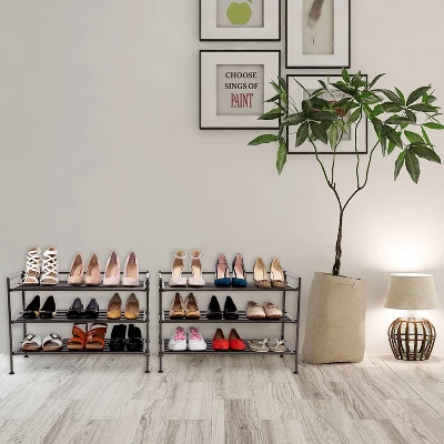 Seville Classics 2pk 3 Tier Stackable Resin Slat Shoe Racks Espresso 3 Seville Classics 2pk 3 Tier Stackable Resin Slat Shoe Racks Espresso - Image 3