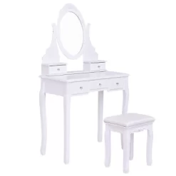 Tangkula Oval Vanity Mirror Dressing Table Beauty Dresser Cosmetics Organizer W/ Cushioned Bench 16 Tangkula Oval Vanity Mirror Dressing Table Beauty Dresser Cosmetics Organizer W/ Cushioned Bench -Cozy Living Deals Store GUEST 6200e8b0 20b8 436f b129 b60a6b107e28