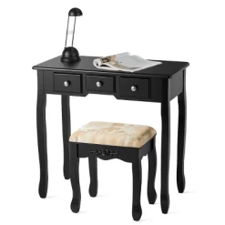 Tangkula Vanity Table Set W/ 360° Rotating Oval Mirror & Drawers Black/White -Cozy Living Deals Store GUEST 6211ae4f ec63 4320 ad76 9ce43df94fe4