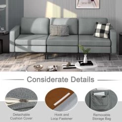 Costway Modern Modular 3-Seat Sofa Couch W/ Side Storage Pocket & Metal Leg GreenGrey -Cozy Living Deals Store GUEST 63111e64 7c65 421d bf77 cfe3aa4dd536
