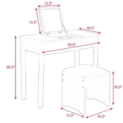 Costway Black Vanity Dressing Table Furniture Stool Storage Box