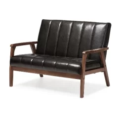 Nikko Mid-Century Modern Scandinavian Style Faux Leather Wooden 2 Seater Loveseat - Baxton Studio -Cozy Living Deals Store GUEST 635cadfc 7b9f 43ca 868e 5d6c3e969e1a