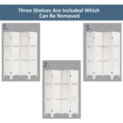 Costway 4 Panel Folding Room Divider Screen W/3 Display Shelves 5.6 Ft Tall WhiteNatural -Cozy Living Deals Store GUEST 6416722e eaaa 4e1b 841d 4917e15fdbc3