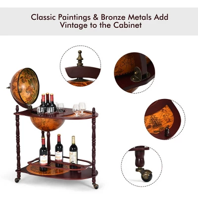 Costway Wood Globe Wine Bar Stand 34'' H 16th Century Italian Rack Liquor Bottle Shelf 5 Costway Wood Globe Wine Bar Stand 34'' H 16th Century Italian Rack Liquor Bottle Shelf - Image 5