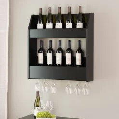2 Tier Floating Wine And Liquor Rack Black - Prepac