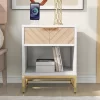 Nightstand With USB Charging Ports, End Table With 1 Drawer And Metal Legs, White+Natural Finish-ModernLuxe