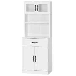 HOMCOM Freestanding Kitchen Pantry, 4-Door Buffet Cabinet With Hutch, Coffee Bar With Adjustable Shelves, 63.5 Inches, White -Cozy Living Deals Store GUEST 66068933 5001 4d3c a7c7 1f54b3c22f3d