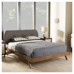 Penelope Mid-Century Modern Solid Wood And Fabric Upholstered Platform Bed Gray/Walnut Brown - Baxton Studio 10 Penelope Mid-Century Modern Solid Wood And Fabric Upholstered Platform Bed Gray/Walnut Brown - Baxton Studio -Cozy Living Deals Store GUEST 6639f2c4 9496 469e 9cce 28c8a8aebbbf