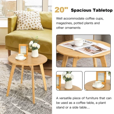 Costway Natural Round End Table Modern Stylish Side Table W/ 20'' Round Tabletop 8 Costway Natural Round End Table Modern Stylish Side Table W/ 20'' Round Tabletop - Image 8
