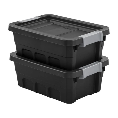 Sterilite 4 Gallon Stackable Rugged Industrial Storage Tote Containers With Latching Clip Lids For Garage, Attic, Or Worksite Storage, Black 3 Sterilite 4 Gallon Stackable Rugged Industrial Storage Tote Containers With Latching Clip Lids For Garage, Attic, Or Worksite Storage, Black - Image 3