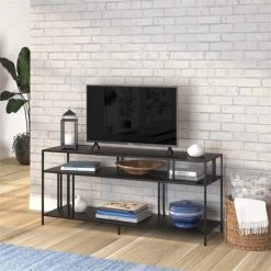 55" Black Metal TV Stand With Metal Shelves - Henn&Hart -Cozy Living Deals Store GUEST 66ecf2f9 4e9e 4d78 bb21 d4510abfeed3