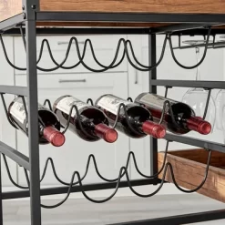 12 Bottles Rustic Walnut Wood And Metal Rolling Farmhouse Style Bar Cart Brown/Black - Danya B. -Cozy Living Deals Store GUEST 6741bbad 3190 4649 b24e d370abe005af
