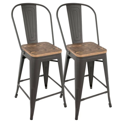 Set Of 2 24" Oregon Industrial High Back Counter Height Barstools - LumiSource 9 Set Of 2 24" Oregon Industrial High Back Counter Height Barstools - LumiSource - Image 9