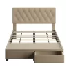 Full Henley Linen Tufted Upholstered Platform Bed With Storage Drawers Ivory - Eco Dream