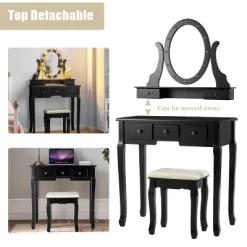 Costway Vanity Set Makeup Dressing Table W/5 Drawers 12 LED Bulb Black 14 Costway Vanity Set Makeup Dressing Table W/5 Drawers 12 LED Bulb Black -Cozy Living Deals Store GUEST 68872b9e 0e07 4dc0 9777 ddec59c01a86