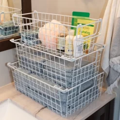 Set Of 3 Storage Bins - Basket Set For Toy, Kitchen, Closet, And Bathroom Storage - Small, Medium, And Large Shelf Organizers By Home-Complete (White) -Cozy Living Deals Store GUEST 68c03faf b23c 474e 958b 09cf8e7e0091