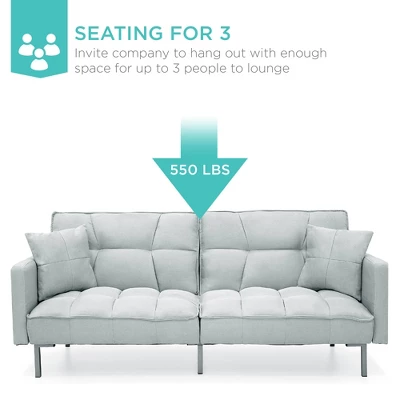 Best Choice Products Convertible Living Room Linen Fabric Tufted Split-Back Futon Sofa W/ 2 Pillows 2 Best Choice Products Convertible Living Room Linen Fabric Tufted Split-Back Futon Sofa W/ 2 Pillows - Image 2