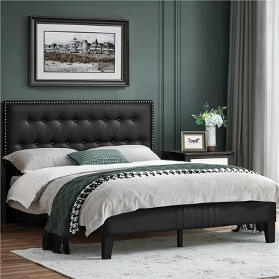 Yaheetech Upholstered Bed Frame With Button-Tufted Headboard 1 Yaheetech Upholstered Bed Frame With Button-Tufted Headboard