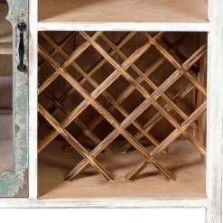 LuxenHome Distressed White And Gray Wood 1-Door Storage Wine Cabinet -Cozy Living Deals Store GUEST 6a26c4c0 ef97 4b82 829c 187f9b2f95a9