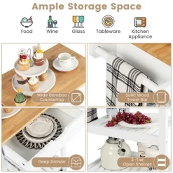 Tangkula 3-Tier Kitchen Island Cart Rolling Service Trolley W/ Bamboo Top Shelves -Cozy Living Deals Store GUEST 6ae9318f 7f28 47bc b160 db0f9cf97738