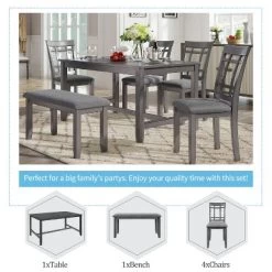 6-Piece Farmhouse Rustic Wooden Dining Table Set With 4 Chairs And Bench, Antique Gray - ModernLuxe 12 6-Piece Farmhouse Rustic Wooden Dining Table Set With 4 Chairs And Bench, Antique Gray - ModernLuxe -Cozy Living Deals Store GUEST 6b35c768 4840 4ca5 b3ac a748af145632