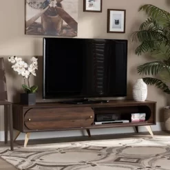 Dena Wood And Gold TV Stand For TVs Up To 60" Walnut - Baxton Studio -Cozy Living Deals Store GUEST 6b536714 cefe 465a bbd0 f91c48c0a39f