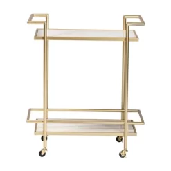 Louise Metal And Marble 2 Tier Wine Cart Gold/White Marble - Baxton Studio