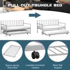 Costway Twin Metal Daybed With Roll Out Trundle Heavy Duty Frame Sofa Bed Set -Cozy Living Deals Store GUEST 6b67bcb9 ee91 47d2 abf2 44879e5cc84a