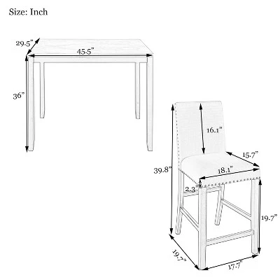 Modern 5-Piece Counter Height Faux Marble Dining Table Set Beige-ModernLuxe 4 Modern 5-Piece Counter Height Faux Marble Dining Table Set Beige-ModernLuxe - Image 4