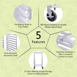 Costway 10 Sheet Aluminum Bakery Rack Silver Commercial Cookie Bun Pan Kitchen W/Wheel -Cozy Living Deals Store GUEST 6c752f31 84ac 4f1a a777 72ef02cc60d9