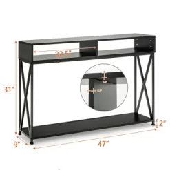 Costway Steel Frame Console Table With Open Shelf And Storage Compartments Black
