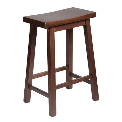 PJ Wood Classic Saddle-Seat 24'' Tall Kitchen Counter Stool For Homes, Dining Spaces, And Bars With Backless Seat, 4 Square Legs, Walnut (2 Pack) 1 PJ Wood Classic Saddle-Seat 24'' Tall Kitchen Counter Stool For Homes, Dining Spaces, And Bars With Backless Seat, 4 Square Legs, Walnut (2 Pack)