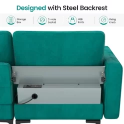 Costway Modular 3-Seat Sofa Couch W/ Socket USB Ports & Side Storage Pocket Teal -Cozy Living Deals Store GUEST 6cc4405a 4428 41d0 844b 90bf4ff12ff3