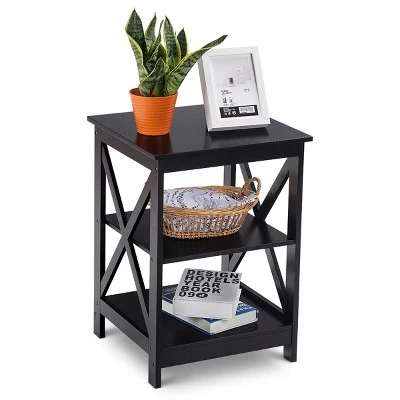 Costway 3-Tier Nightstand End Table Storage Display Shelf Living Room Furniture Black 2 Costway 3-Tier Nightstand End Table Storage Display Shelf Living Room Furniture Black - Image 2