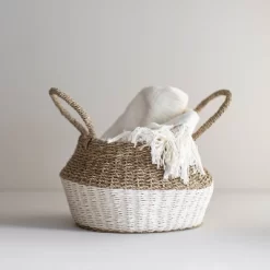 White Rope & Seagrass Belly Basket - Foreside Home & Garden -Cozy Living Deals Store GUEST 6cff7b08 dedd 40f5 8097 4ee105715ca9